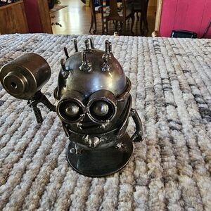 Industrial Steampunk Robot Sculpture - Black, Metal Minion